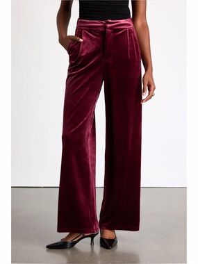 NWT Lulus Haira Burgundy Velvet Wide-Leg Trouser Pants
